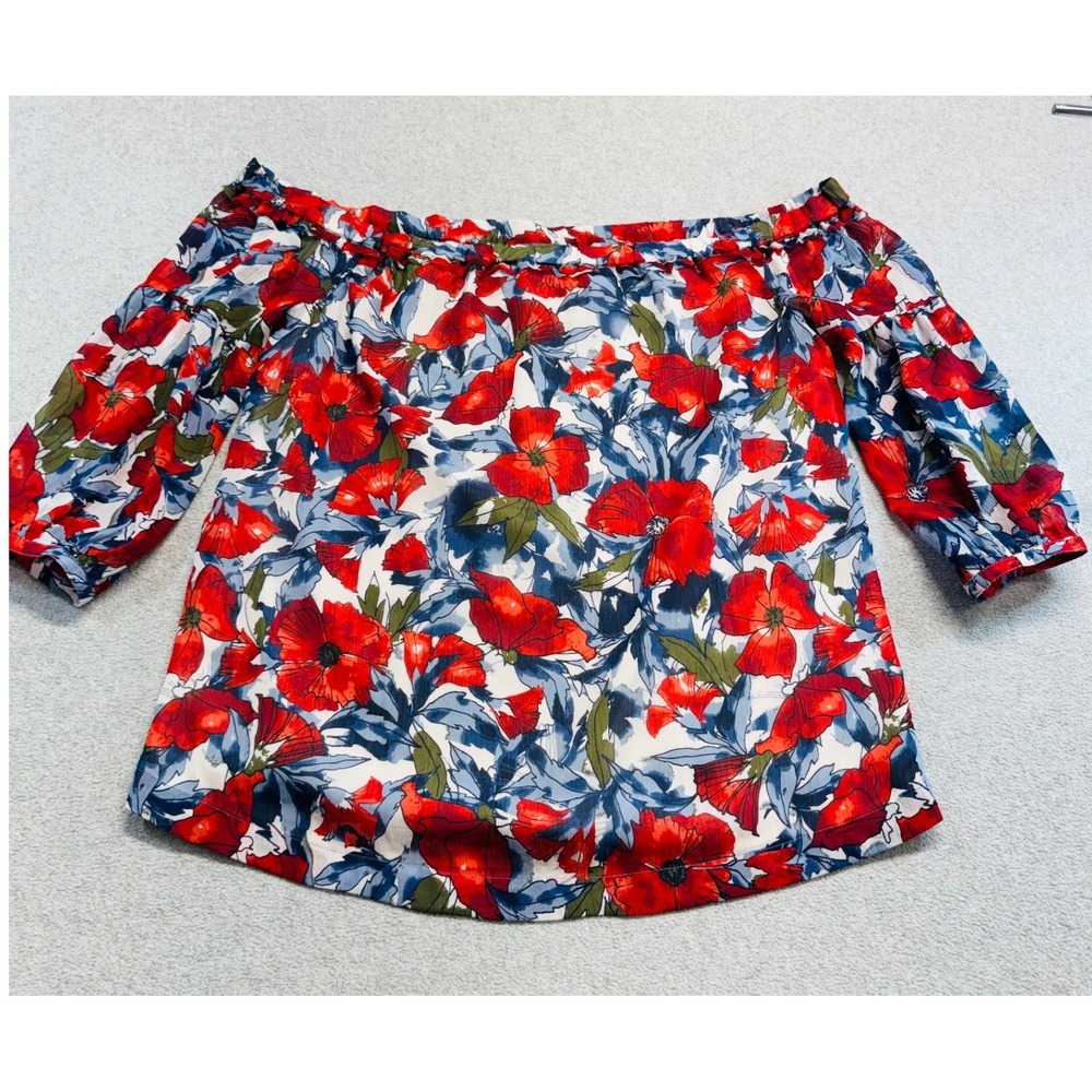 A Pea In The Pod Blouse Womens XS Red Floral Off The Shoulder Maternity Top